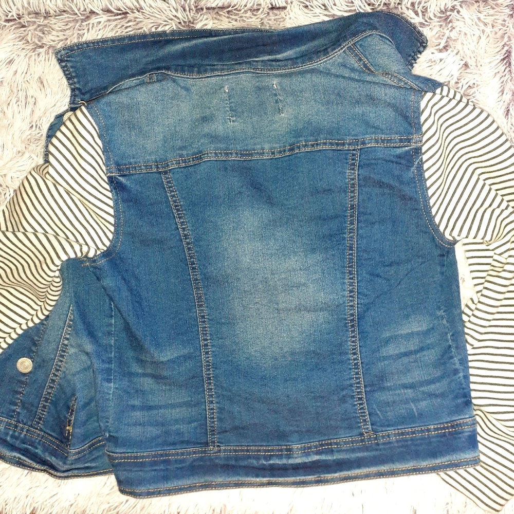 Wallflower Womens Hoodie Denim Jacket Striped Med.